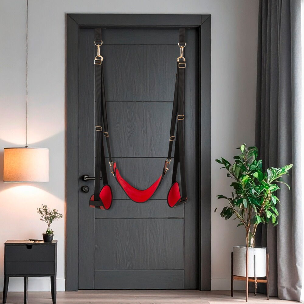 liefdesschommel, deurschommel, deur swing, seks schommel, Bad Kitty, liefdesschommel voor de deur met kunstleer, deurschommel belastbaar tot 180 kg, luxe deur swing met goudkleurige accessoires, zwevende seksposities met optimale ondersteuning, verstelbare deurschommel voor discrete momenten